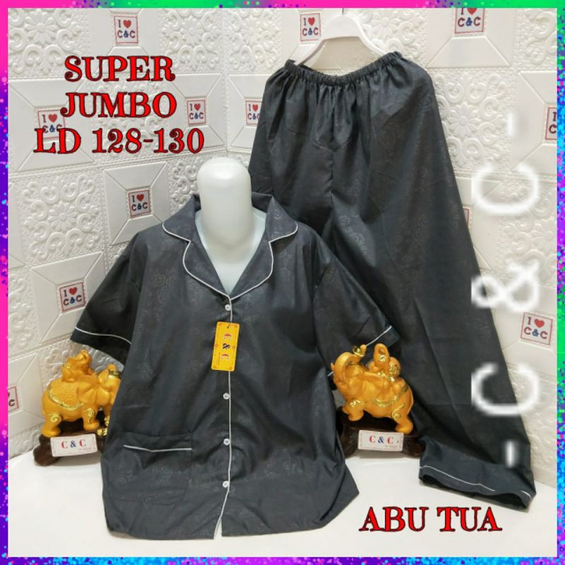 CNC - BAJU TIDUR WANITA SUPER JUMBO CP 5XL/LD 130/HEMBOS-Abu tua