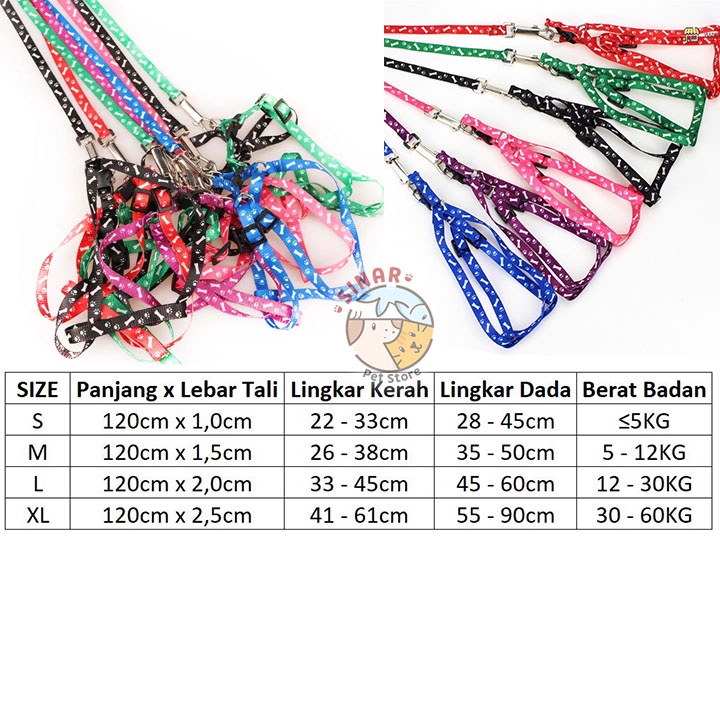 Harness Motif S M L XL Tali Tuntun Jalan Hewan Kucing Anjing Leash Cat Dog Badan Kelinci