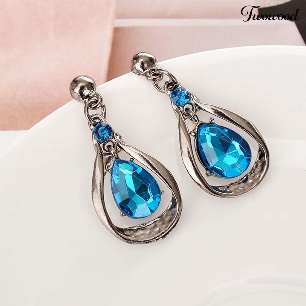 Twowood 2Pcs/Set Exaggerated Noble Beautiful Necklace Earrings Set Water Drop Faux Gem Pendant Necklace Earrings Jewelry Accessory