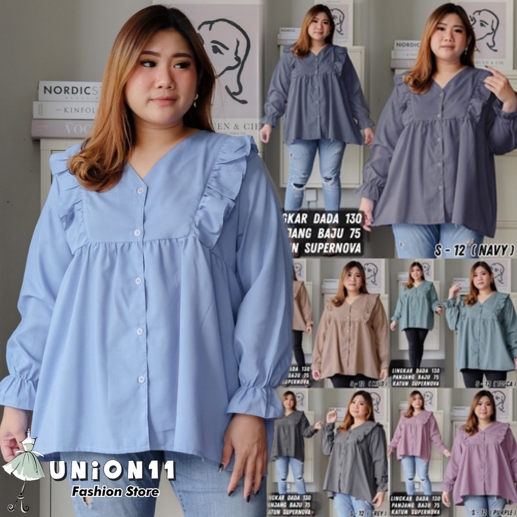 UNION11 - ATASAN JUMBO WANITA LD 130 / KEMEJA JUMBO BIGSIZE WANITA MUAT SAMPAI BB 100 KG / ATASAN JUMBO WANITA KEKINIAN MORIN