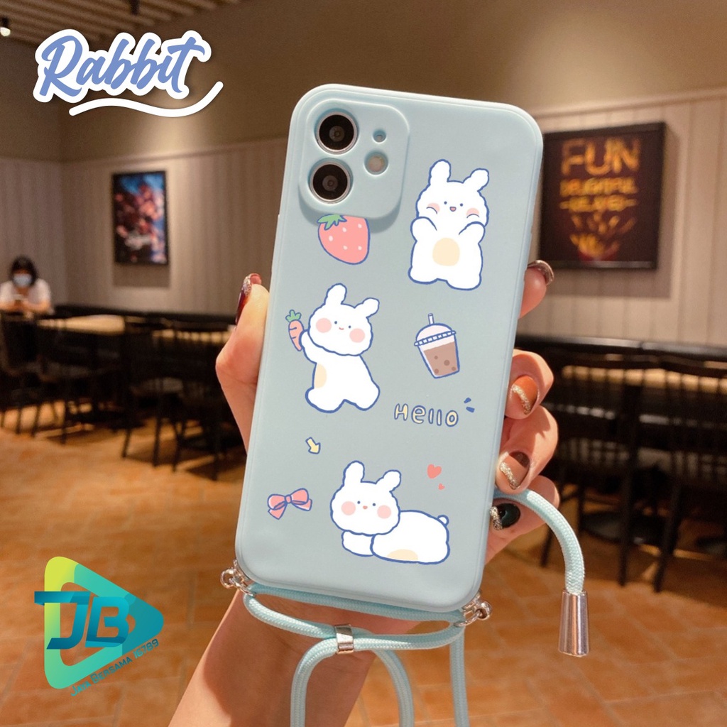 SOFTCASE SILIKON SLINGCASE TALI LANYARD STRAP PHONE MACARON PELINDUNG KAMERA RABBIT OPPO VIVO SAMSUNG XIAOMI REALME IPHONE ALL TYPE JB5495