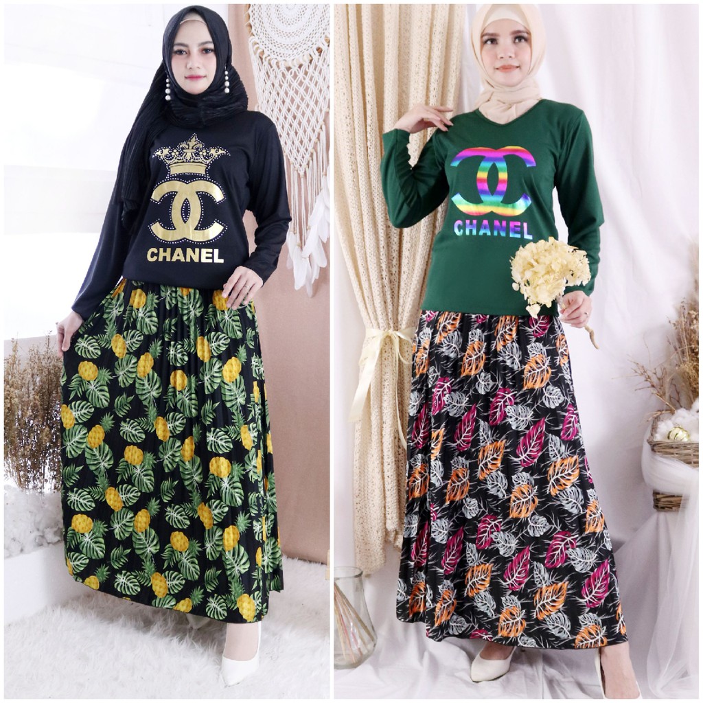 Veronita {ROK} Rok Plisket panjang Corak/Motif Rok muslim/Mayung/Payung Terbaru Termurah Terlaris