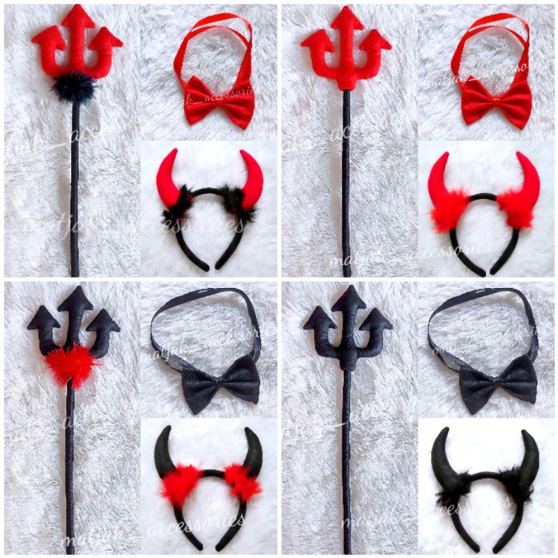 Halloween Kostum Tongkat Stick Bando Dasi Chocker Devil Iblis Setan Evil Cosplay Party Pesta Costumes