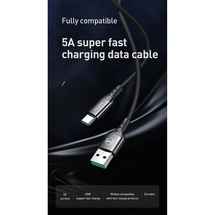 Kabel Charger USB Type C Fast Charging 5A 1.5 Meter - CA-7430 - Black