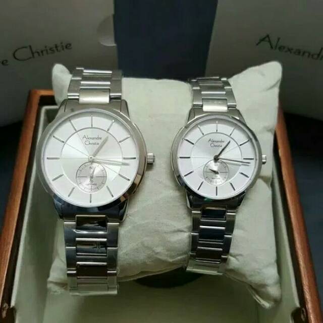 JAM TANGAN COUPLE ALEXANDRE CHRISTIE AC 8546 PASANGAN SILVER WHITE