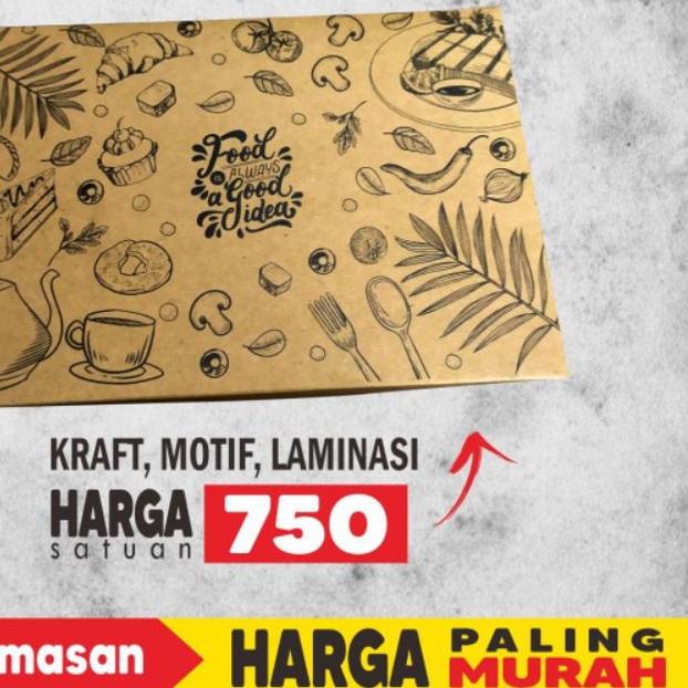 ➲ Paper Lunch Box L Motif Kraft Laminasi (34pcs) ♩