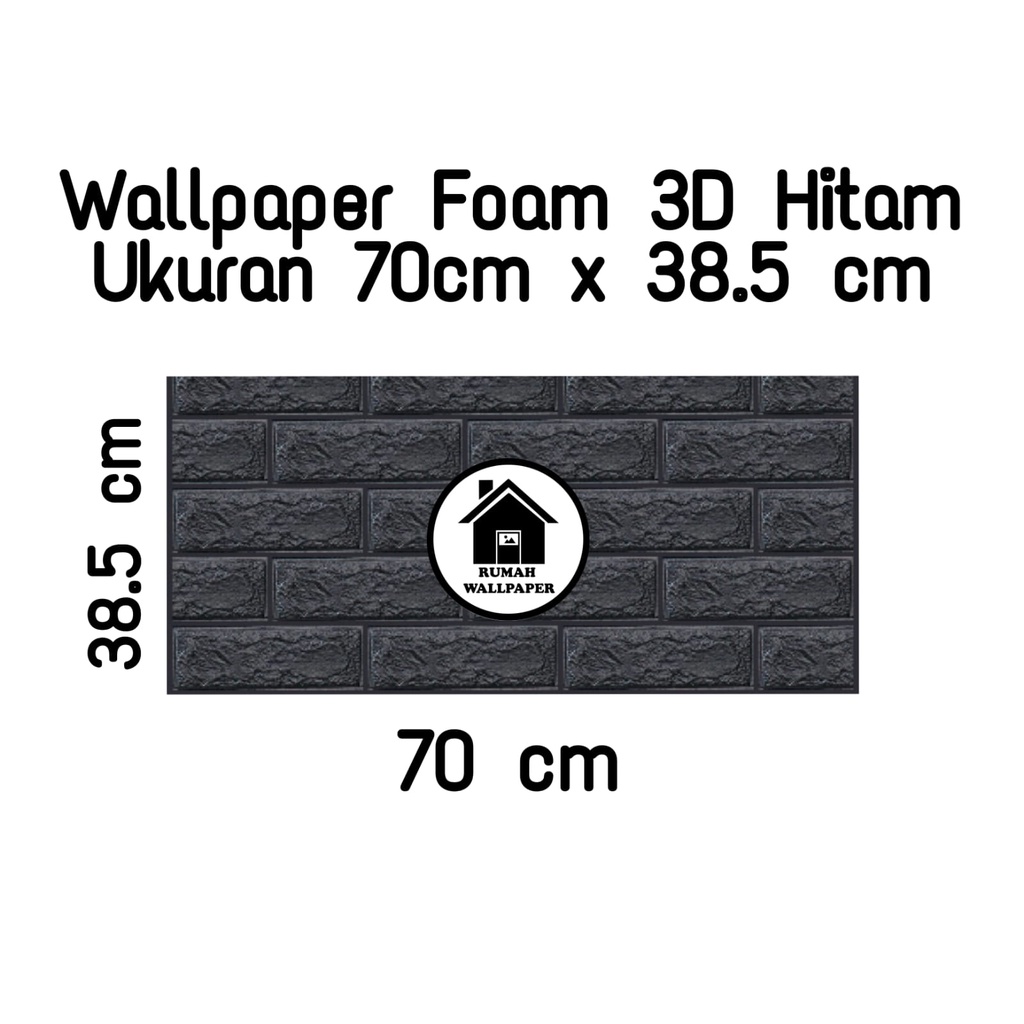 RW Wallpaper Foam Hitam Bata 3D Bata Warna Hitam Premium Wall Paper Sticker Tebal 3MM-70 cm x 38.,5 cm