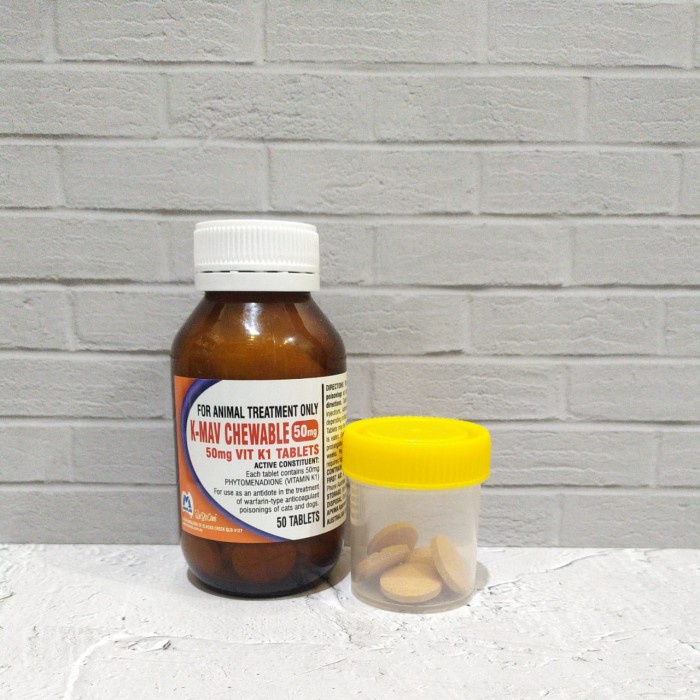 Vitamin Anjing Dan Kucing - Phytomenadion/ Vitamin K1 50 Mg Tablet Untuk Hewan Per 5 Tablet