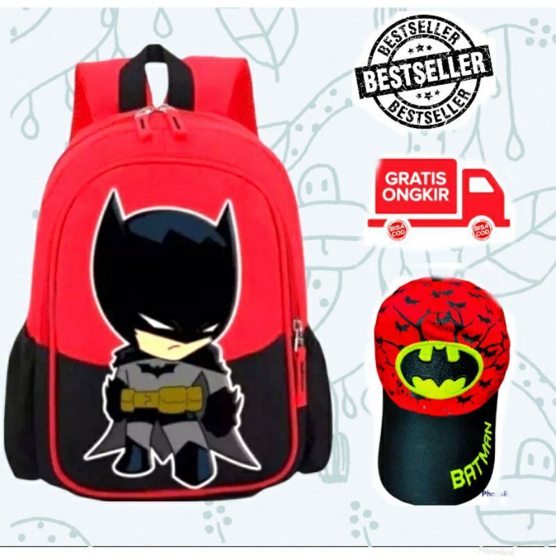 Tas Ransel Anak Sekolah TK-SD Laki-laki Karakter Spiderman Free Topi Bordir