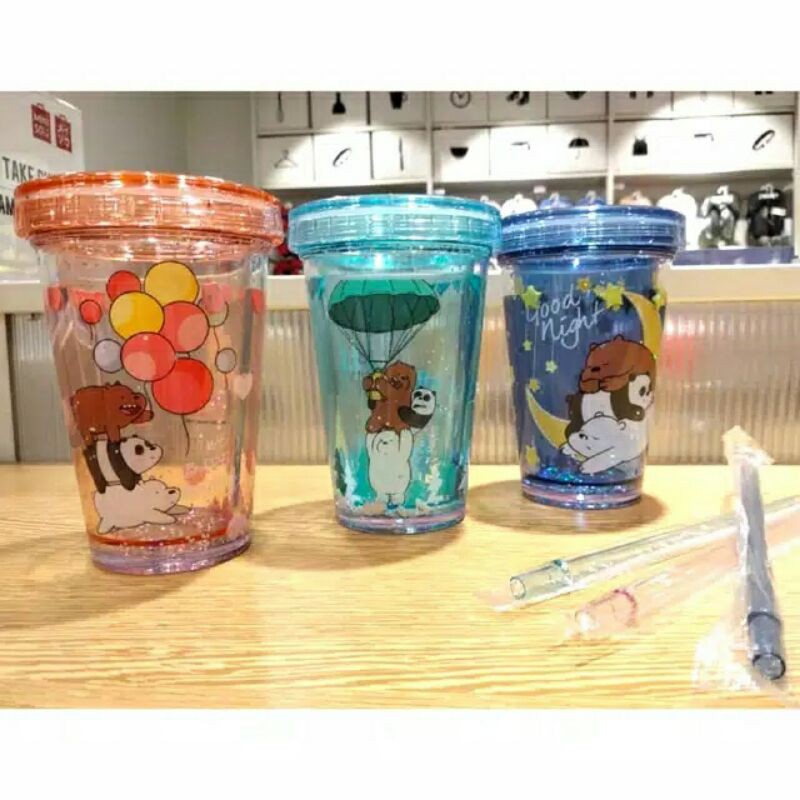 BOTOL MINUM MINISO / WATER BOTTLE MINISO WE BARE BEARS 320ml ICE BEAR PANPAN GRIZZ