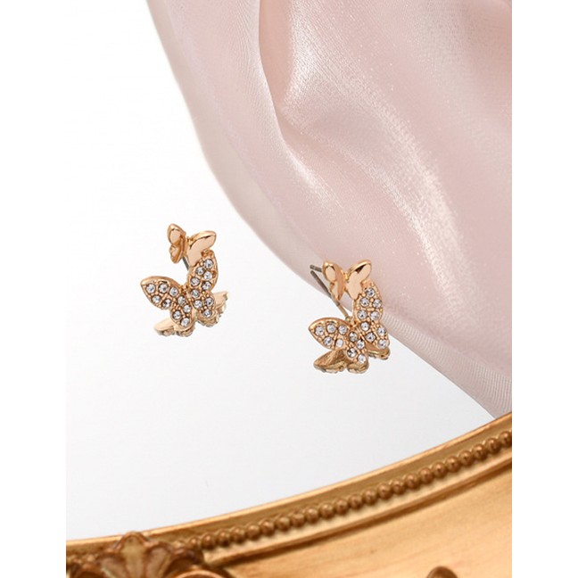 LRC Anting Tusuk Fashion Golden Diamond Butterfly Alloy Earrings K70508