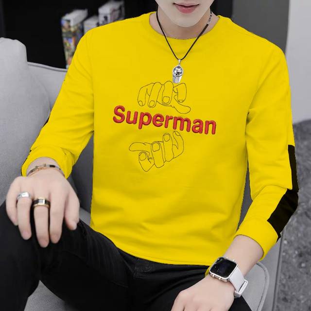 TOTOTAshop.Baju fashion pria SUPERMAN M-L-XL,Bahan babyterry premium,motif BORDIR,Lengan panjang.