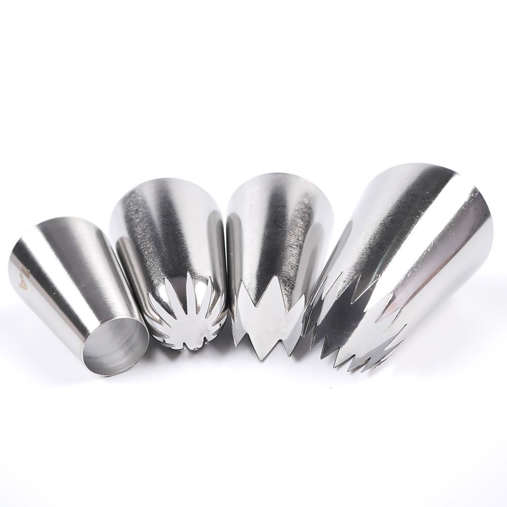 Solighter 4pcs Bunga Icing Piping Nozel Rusia Besar Pastry Tips Stainless Steel Cupcake Ice Cream Alat