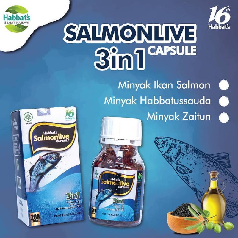 minyak ikan salmon plus habbatussauda - HABBAT'S SALMONLIVE 3in1 90kp