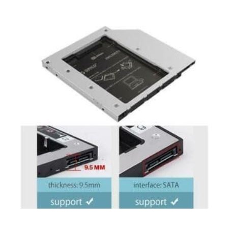 Second ssd hdd hard disk drive caddy orico 2.5&quot; 2.5 inch 9.5mm sata 3.0 6Gbps Slim tipis aluminum for internal drive dvd cd-room laptop L95ss L95-ss