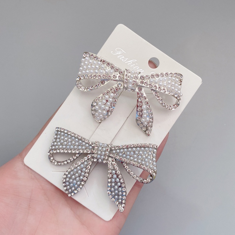 Jepit Rambut Bentuk Pita Aksen Mutiara Dan Berlian Imitasi Untuk Perempuan