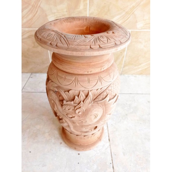 Pot kayu vas bunga ukir Bali