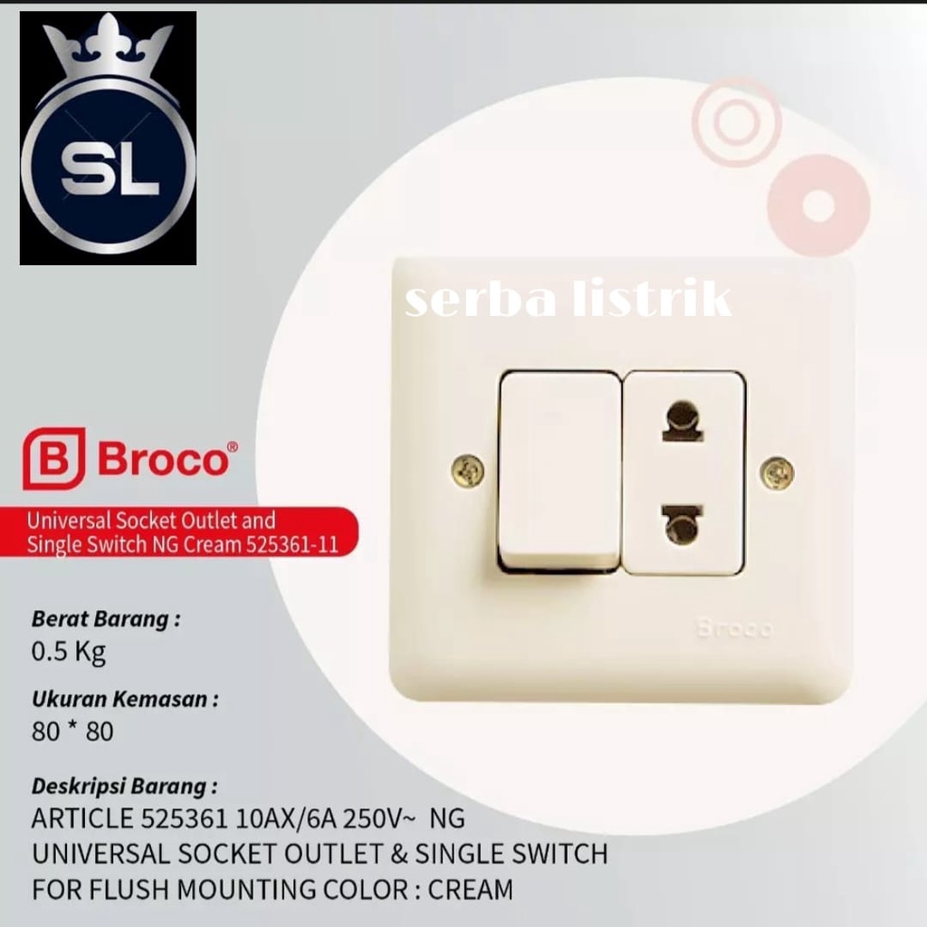 BROCO IB SAKLAR ENGKEL + STOP KONTAK WARNA CREAM 52536 NEW GEE INBOW