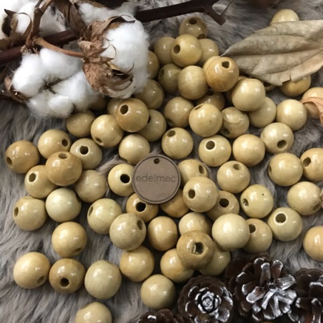 Wooden Beads | Mote / Manik Kayu Bulat Cet Natural