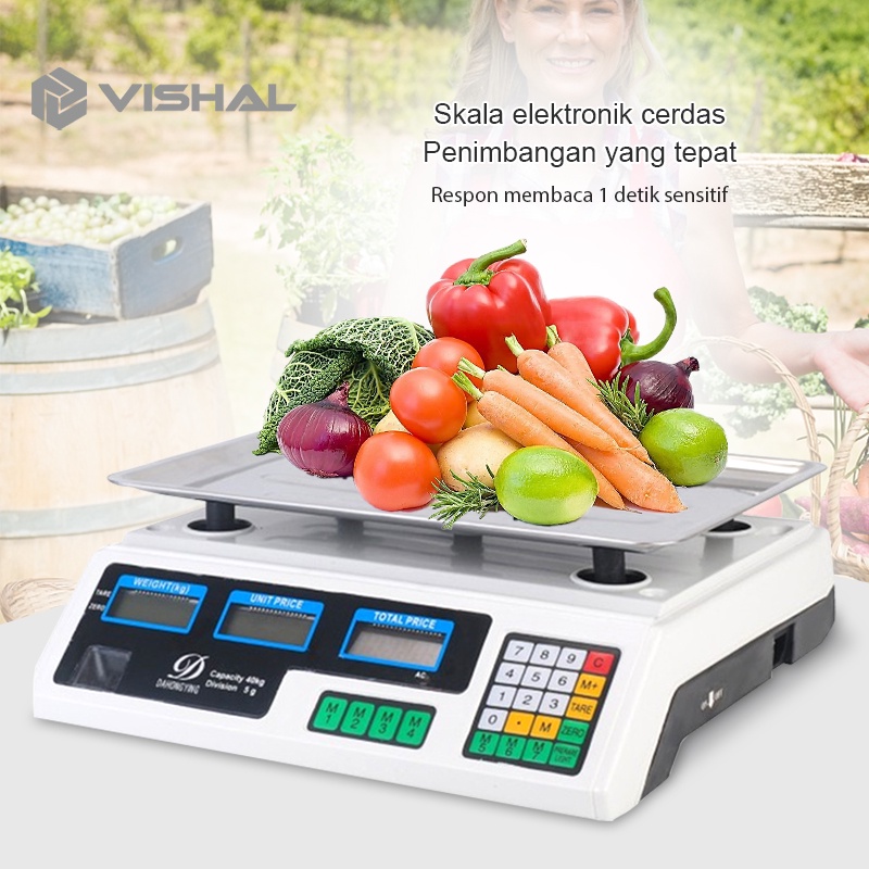 VISHAL Timbangan Buah Digital 40kg Double Display Digital Computing Scale /Timbangan Sayur/Timbangan Digital VS-6018