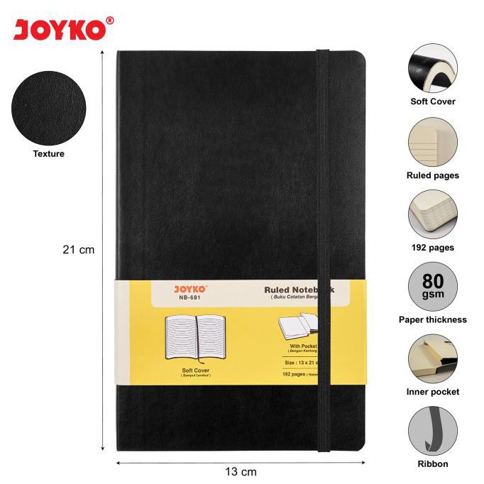 

Ruled Notebook Diary Agenda Buku Catatan Bergaris Joyko NB-681 192 hal - Black Kode 155