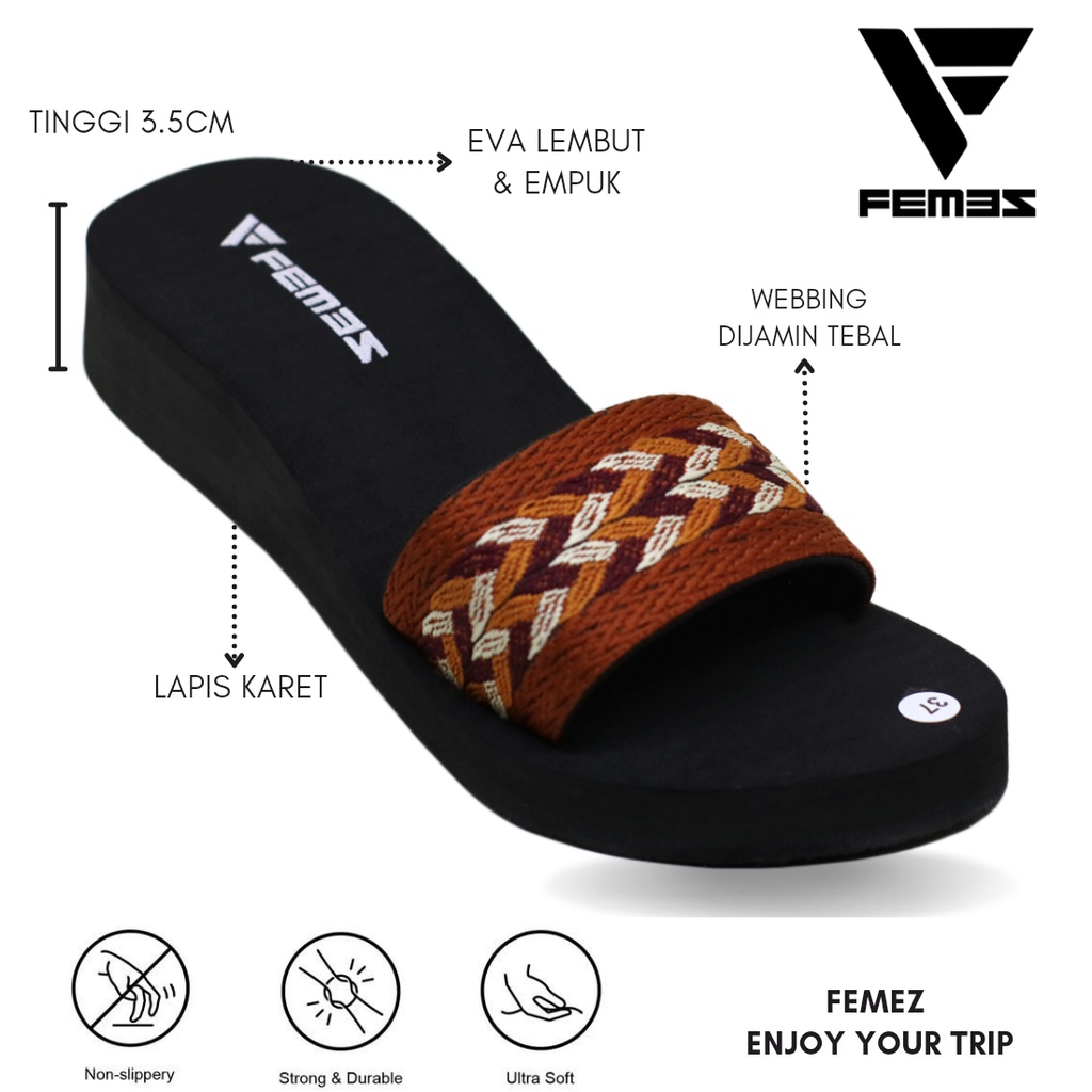 Sepatu wanita wedges merah bata Original FEMEZ sandal turki merah bata high heells 36-43