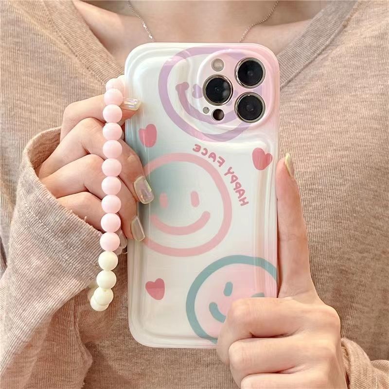 Case Desain Smiley Face Warna Pink Dengan Gelang Untuk IPhone 12 13 11 Pro Max X Xs Max Xr Jkhj