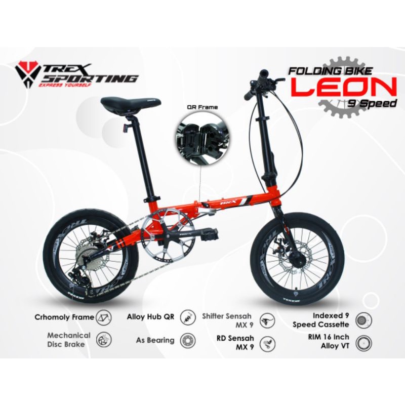 Sepeda Lipat Trex Leon 16inch 9speed Chromoly