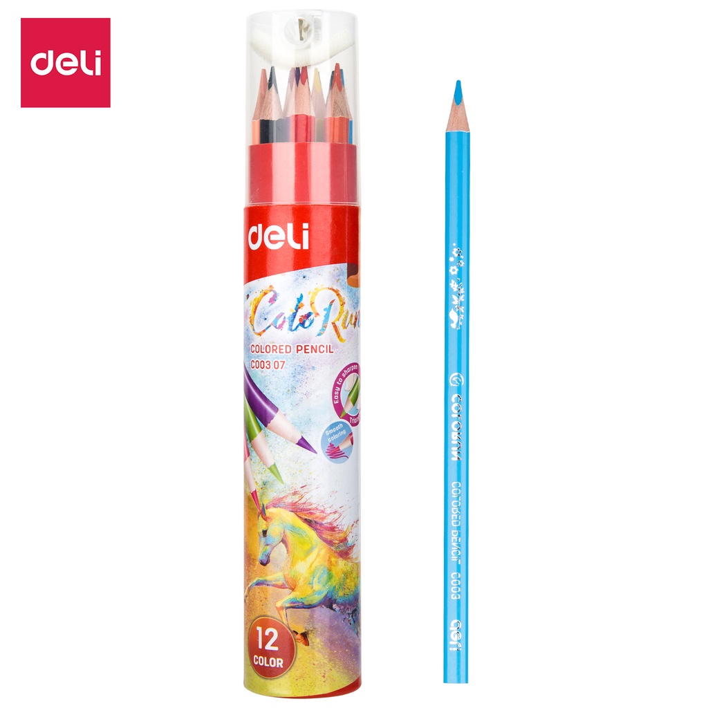 Deli Pensil Warna 12/24/36 Warna dengan Bonus Rautan Pensil pada box  EC00307-12 Warna - EC00307