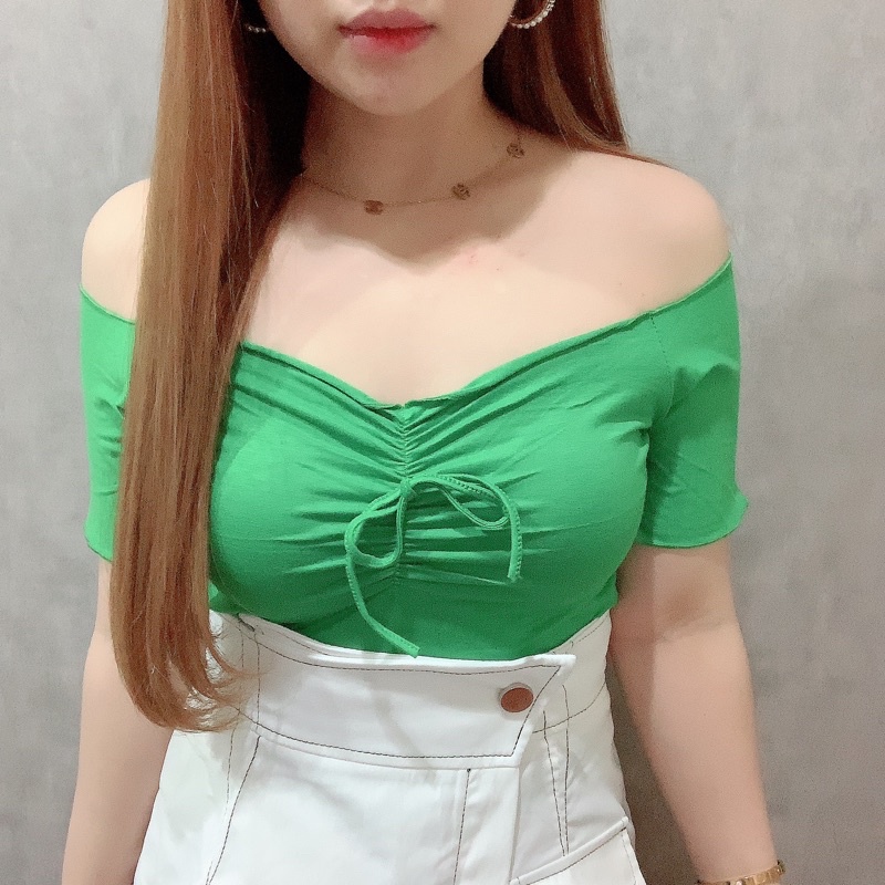 Bow Sabrina Crop Top | Kaos Atasan Wanita Korean Fashion Off Shoulder | Maimon Grosir