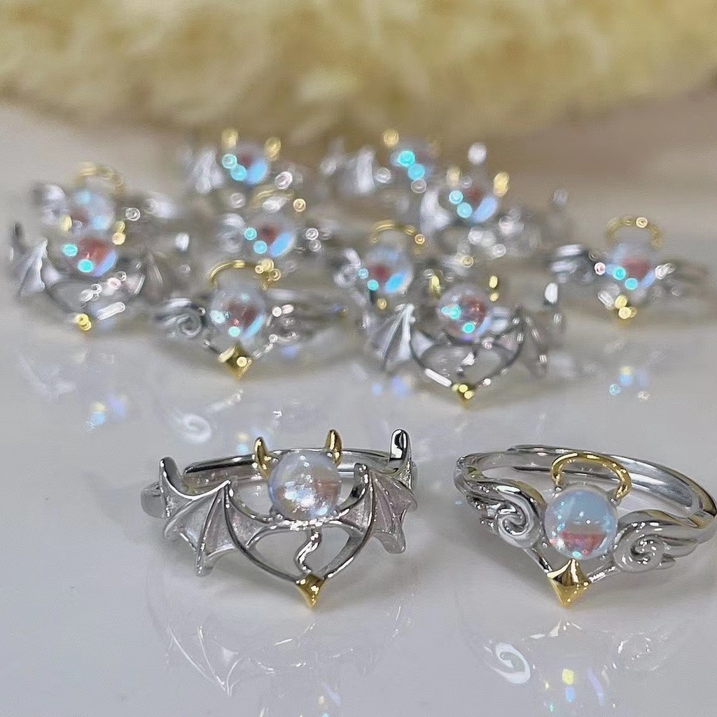 IFYOU Cincin Jari Bentuk Angel Devil Warna Silver Gaya Vintage Untuk Wanita