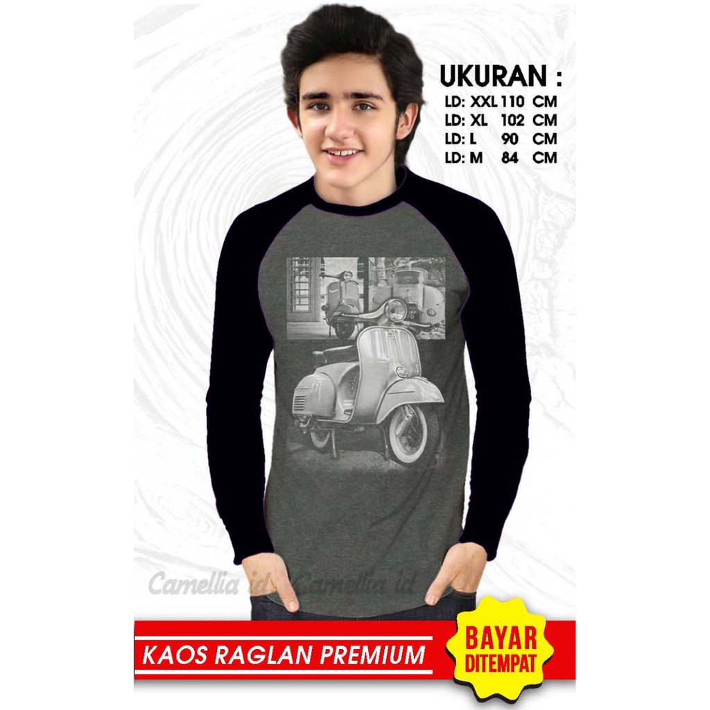 Kaos Raglan (VESPA)/Kaos Pria Lengan Panjang/ Kaos Pria/ Kaos Cowok/ Kaos Oblong/Misty/Ob