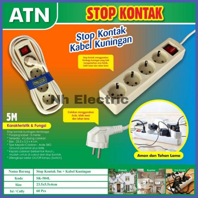 S/k 4L + Cabel Arde (5 Meter) Atn - Stop Kontak 4 Lubang Arde On/Off (5 Mtr) Atn - Stop Kontak 4L + Kabel Arde (5 M) Atn