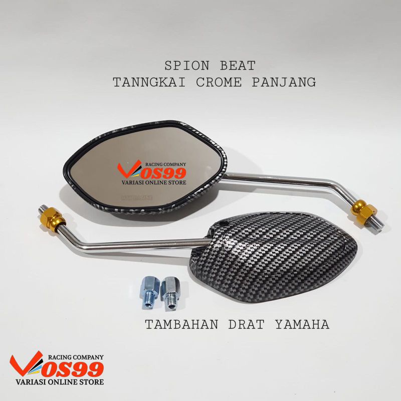 SPION BEAT STANDAR CARBON TANGKAI CROME DRAT HONDA BEAT VARIO SCOOPY GENIO