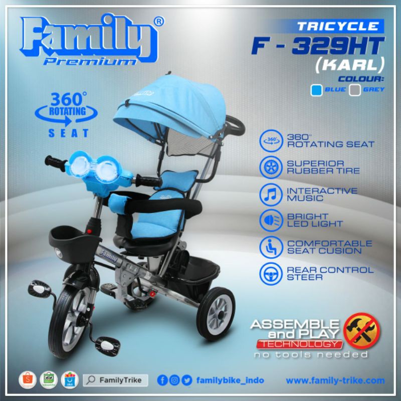 Sepeda Roda Tiga FAMILY F329HT model Trike Stroller