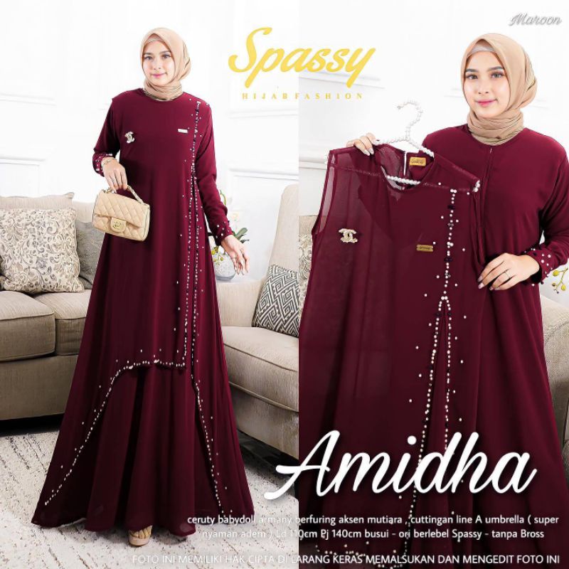 Cod Amidha set manik/gamis premium/gamis polos/gamis kekinian/dress pesta/gamis ceruty/gamis ibu ibu