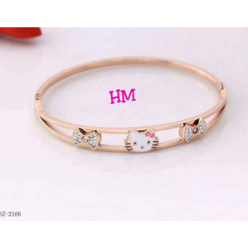 Gelang korea titanium asli anti karat&amp;alergi rose gold permata zircon GBT-07