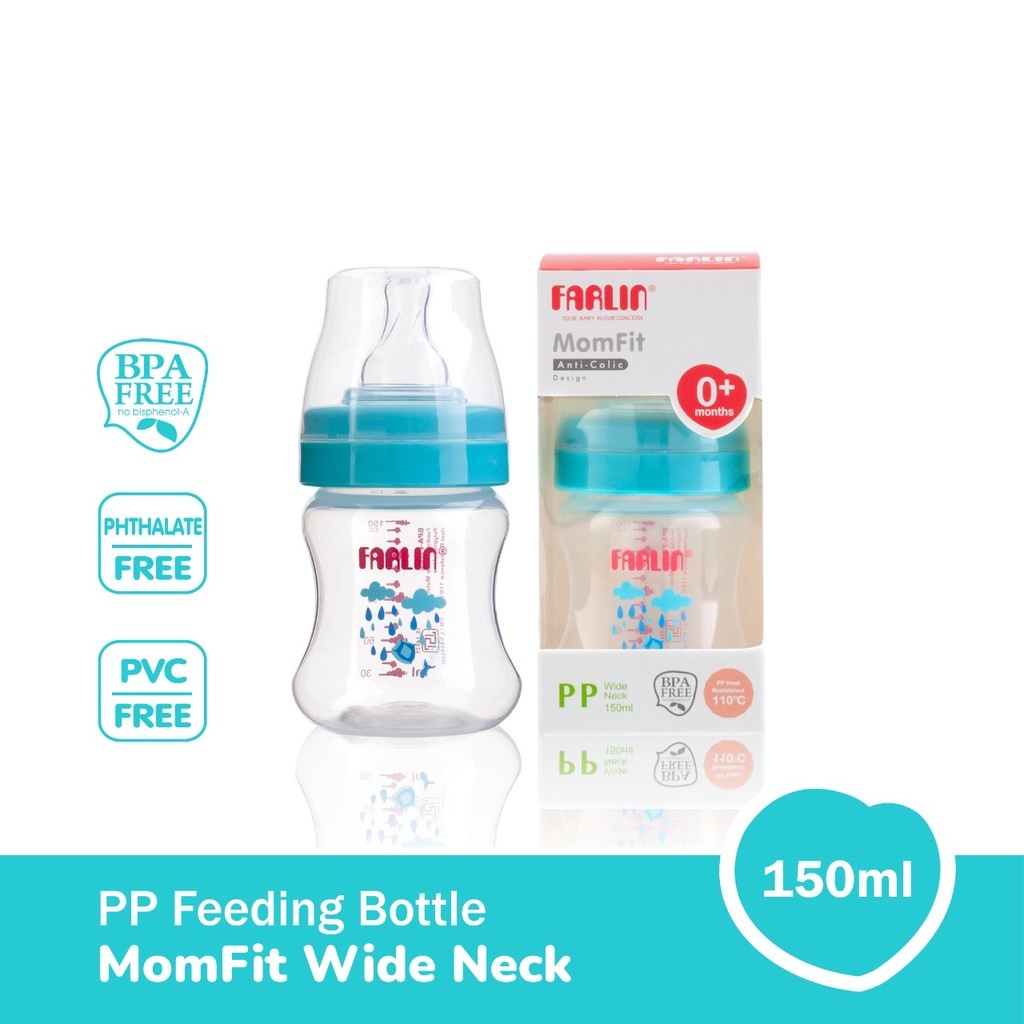 Farlin MomFit PP Wide Neck Feeding Bottle Blue Botol Susu Bayi 150 ml