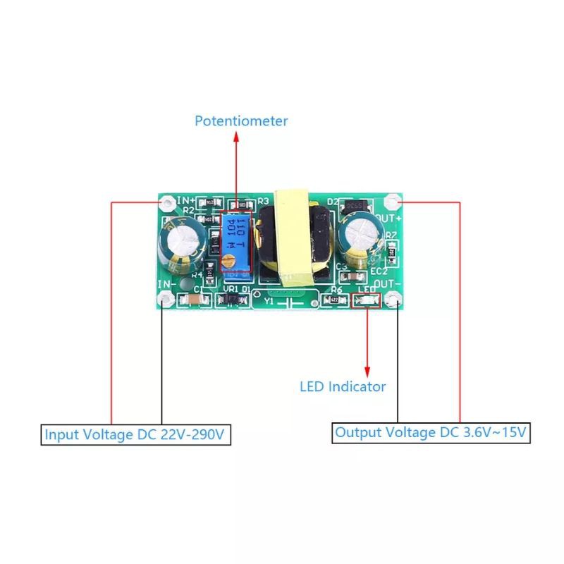 Step Down DC-DC Converter DC 22V-290V untuk DC 3.6V-15V Power Supply