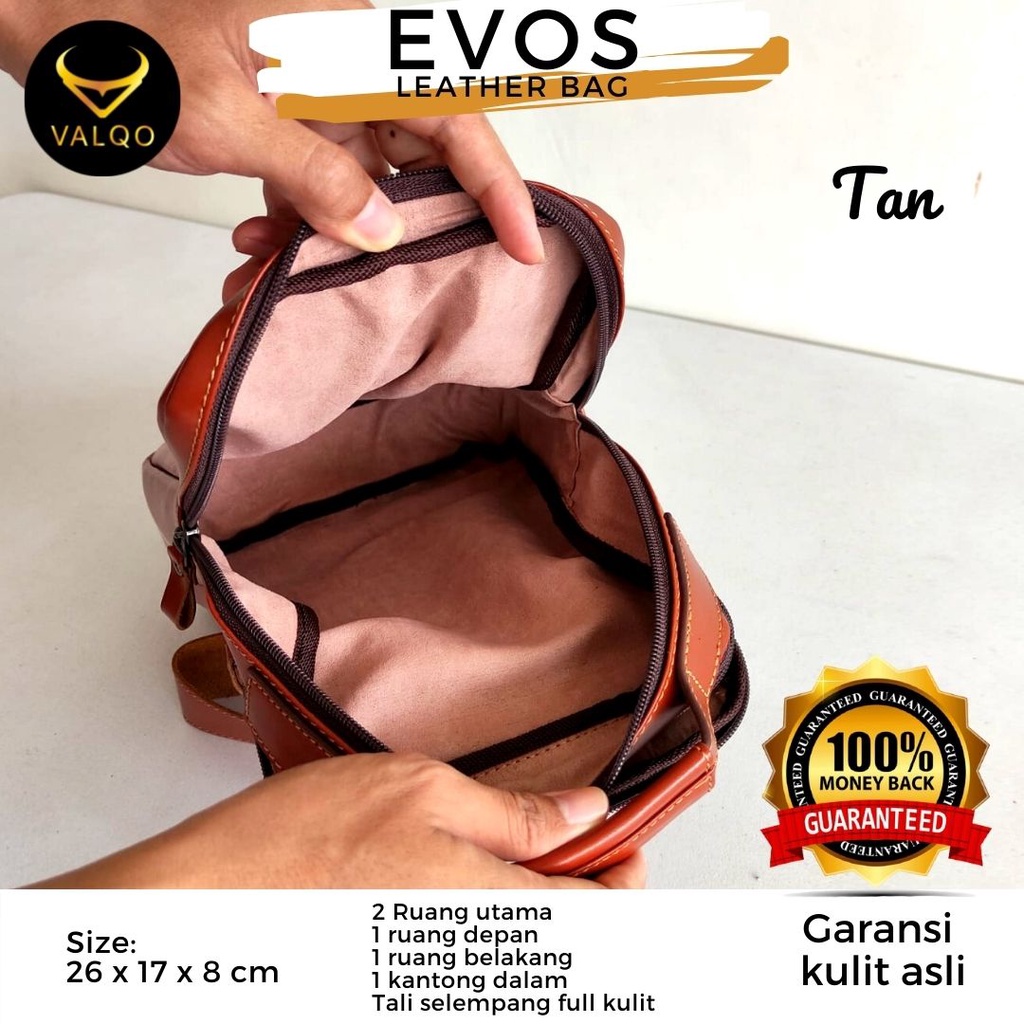 [VALQO] Tas EVOS Kulit Sapi Motif Buaya Slingbag Selempang Pria Wanita Dada Waistbag  bisa COD