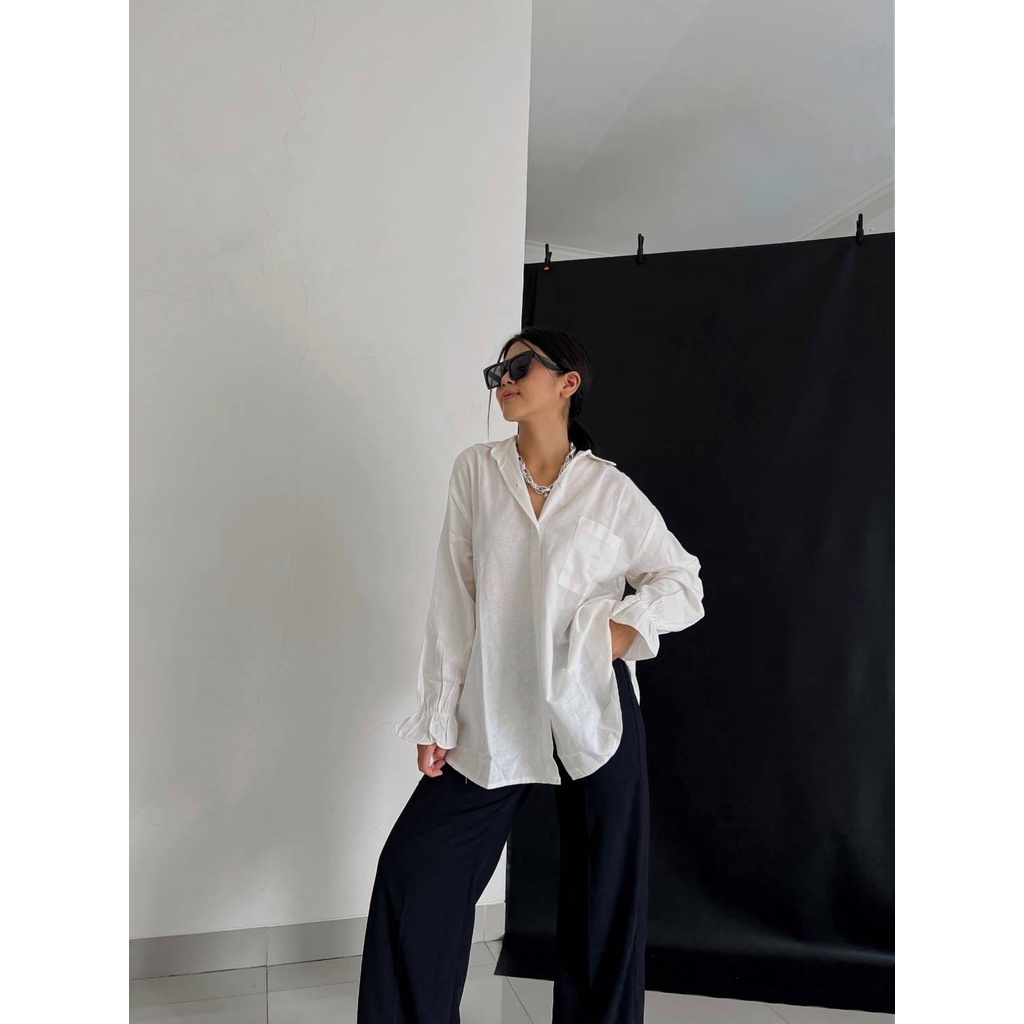 FWR - KEMEJA LINEN SHIRT  / KEMEJA OVERSIZE WANITA / KEMEJA LENGAN PANJANG WANITA 2388