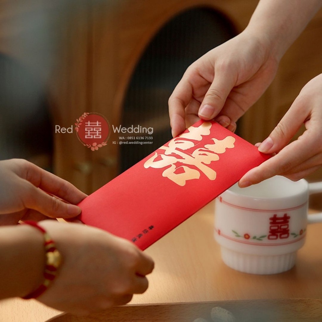 Kantong Amplop Angpao Wedding Logo Xi Calligraphy Merah Tebal Premium Simple Design Angpau