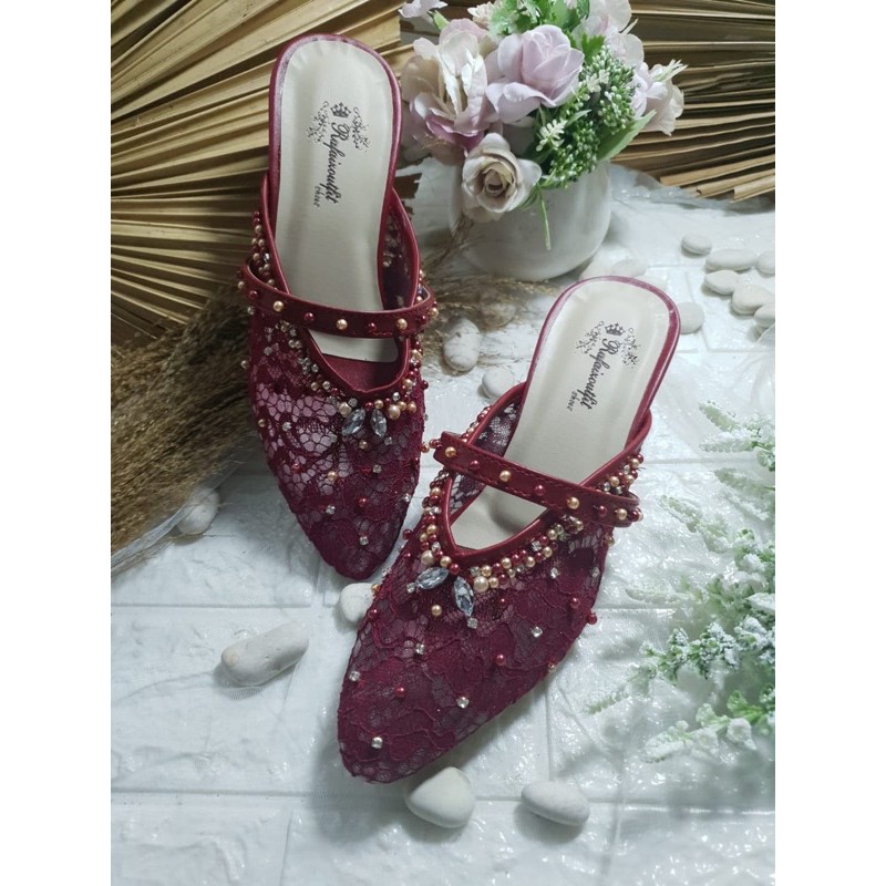 sepatu merahmaroon nafisah tinggi 5cm hak tahu