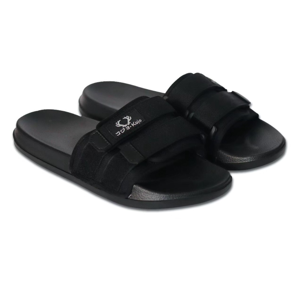 PANDEMIC S3 BLACK ORIGINAL x KOJO Sandal Casual Hitam Pria Sendal Slide Jalan Santai Harian Slippers Hangout Main Lebaran Slop Selop Karet Anti Slip Premium Slip On Remaja Dewasa Flip Flop Kerja Formal Sport Fashion Footwear Keren Terbaru Kekinian Branded