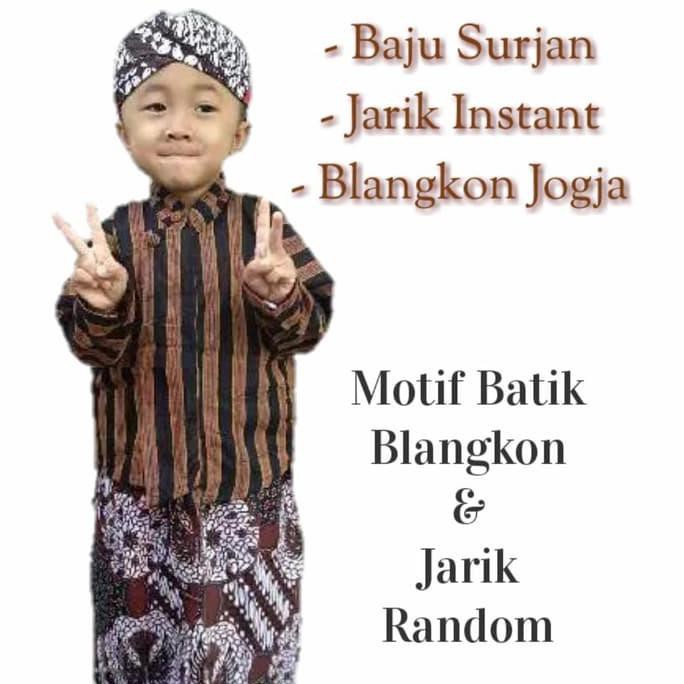 Setelan Baju Surjan Lurik Jarik Wiru Anak + Blangkon Jogja Putihan