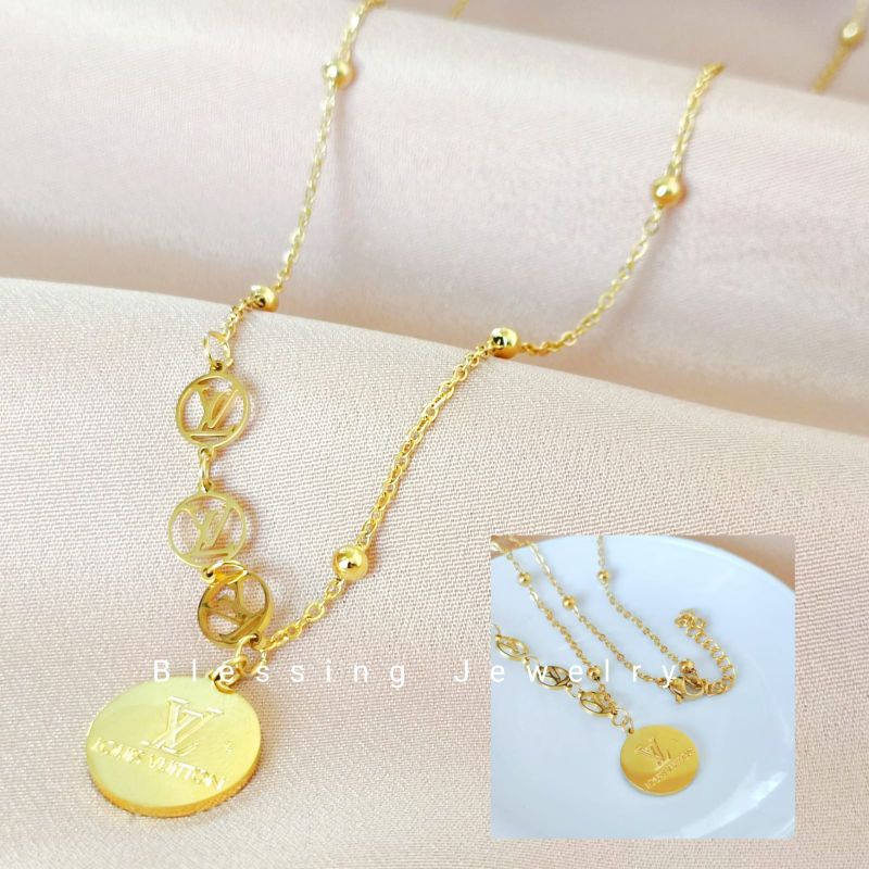 Kalung Wanita +Liontin Titanium Warna Emas