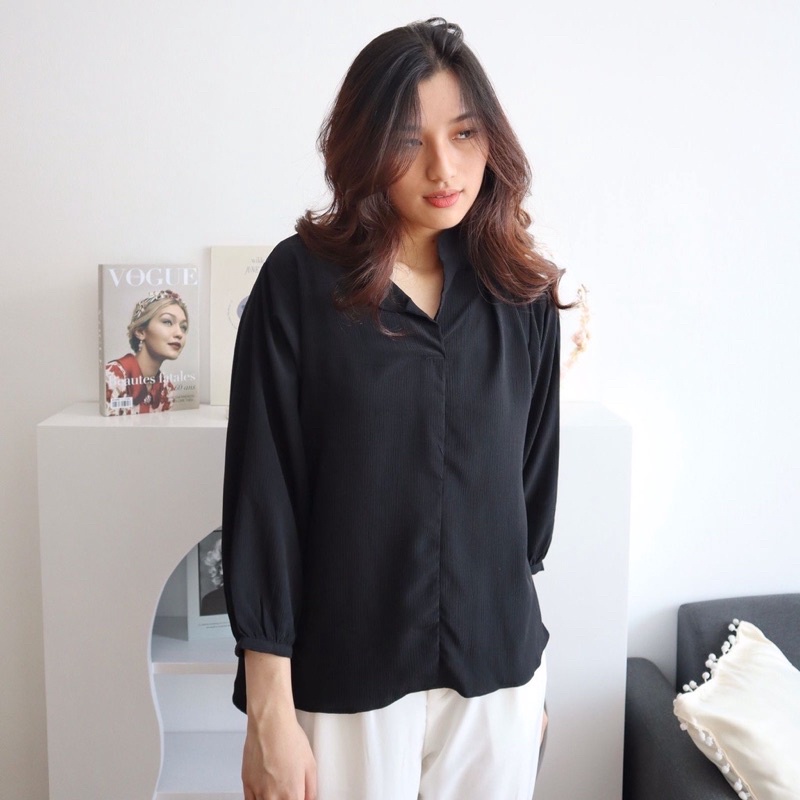 RD FASHION Sakura Vneck Shirt Blouse Kemeja Oversize / Kemeja Kantor / Kemeja Korea / Kemeja Oversized / Atasan Wanita