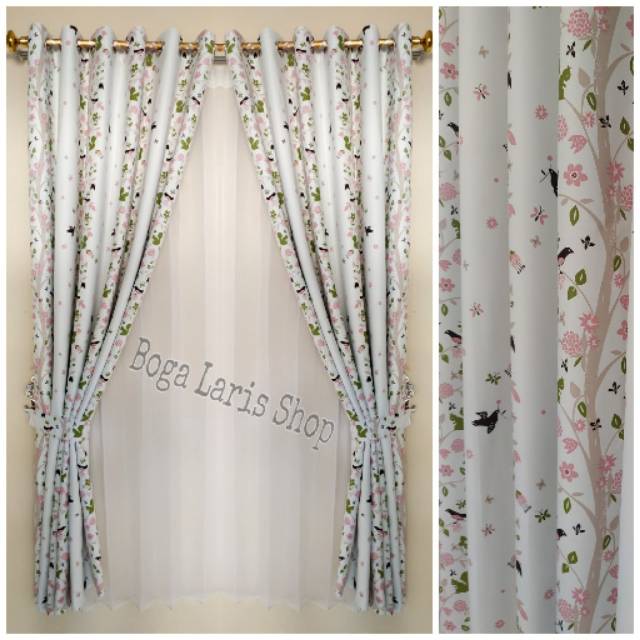 Gorden jendela minimalis Motif Burung Ping /Gorden blackout