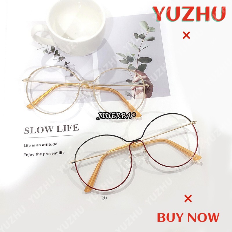 (YUZHU) Bayar di Tempat INS Trendy Retro Bulat Besi Kacamata Wanita Anti Radiation Eyeglasses