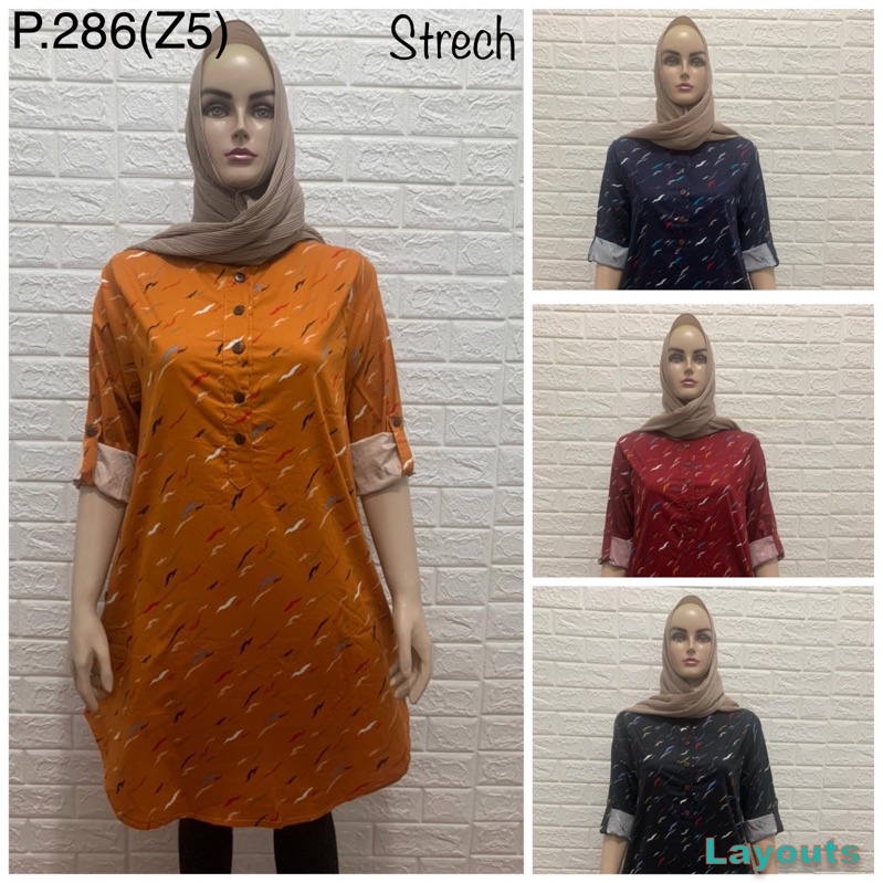 Tunik wanita oblong katun stretch wanita dewasa lengan panjang “286 Z5”